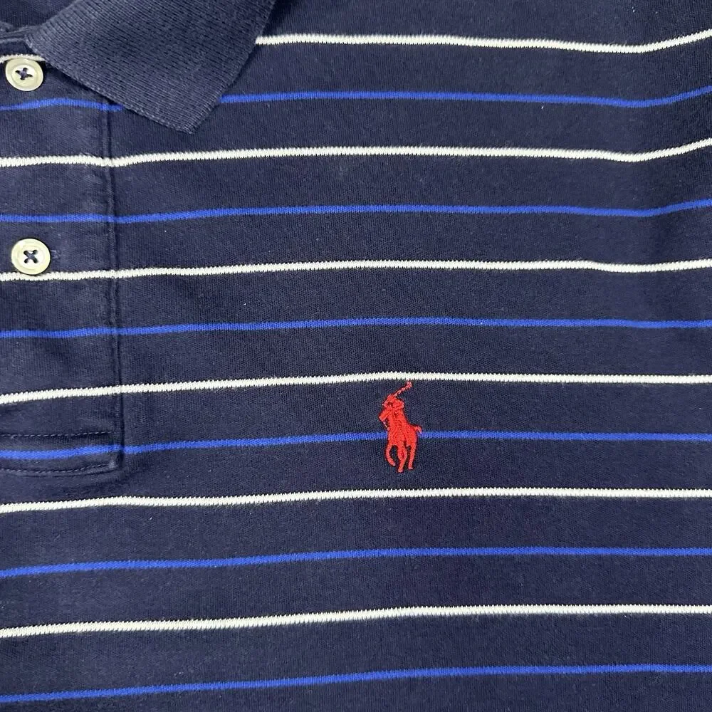 Vintage Polo Ralph Lauren Polo Shirt Navy Blue Men’s M Cotton Striped